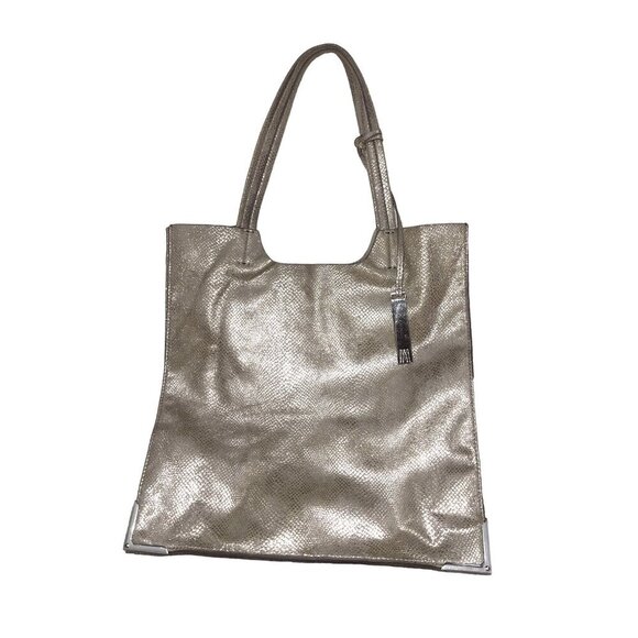 Antonio Melani | Gold Metallic Reptile Pattern Shoulder Bag Tote - Picture 1 of 10